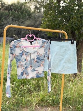 Romantic Renaissance Baby Blue Set🦋 🩵 Long sleeve top & corduroy skirt